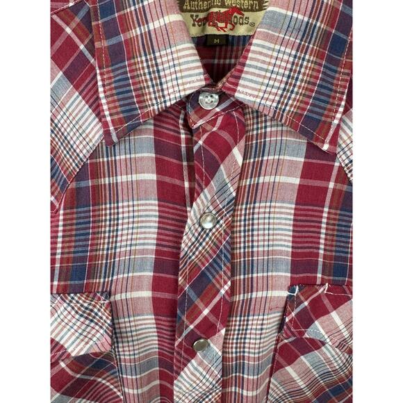 Vintage 90s Western Shirt, Youngbloods, Short Sleeve Snaps, Red White Blue Plaid - Picture 5 of 9